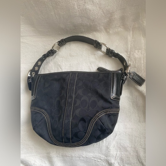 COACH Signature Canvas Black Hobo Handbag - Picture 2 of 9